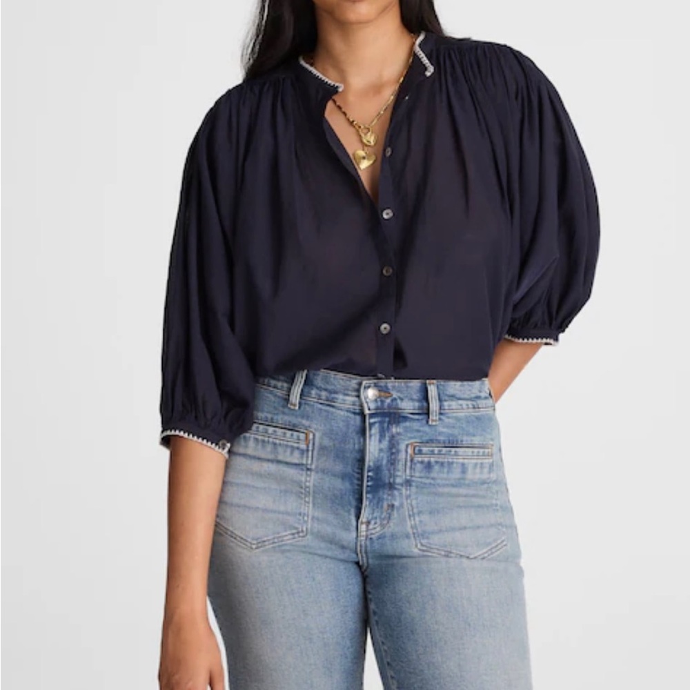 Madewell Balloon-Sleeve Button-Up Top Navy Size S
